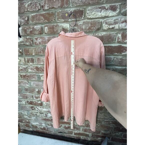 Eileen Fisher Irish Linen Popover Collared Tunic‎ Top Lagenlook Melon size Large - Picture 7 of 11